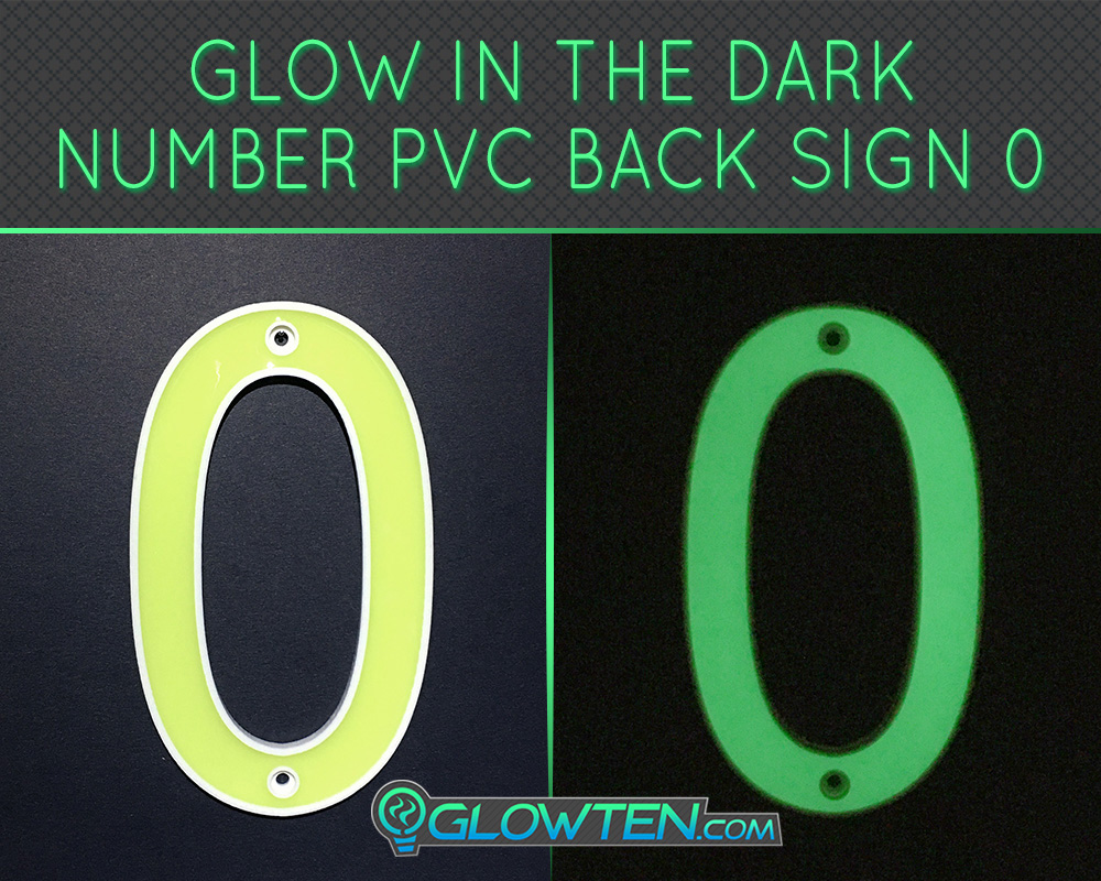 GLOWTEN.com - Glow in the dark Photo luminescent house Number Zero 0 day and night front view Housewarming gift