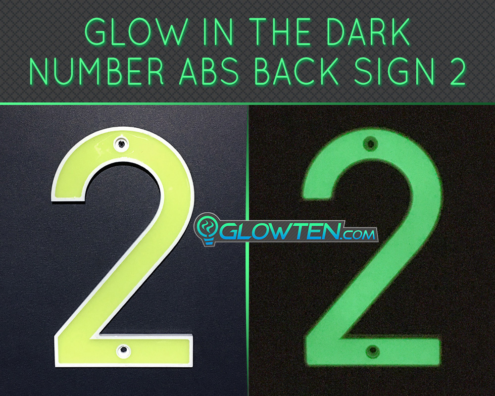 GLOWTEN.com - Glow in the dark street Outdoor house numbers Photo luminescent house Number Two 2 day and night front view