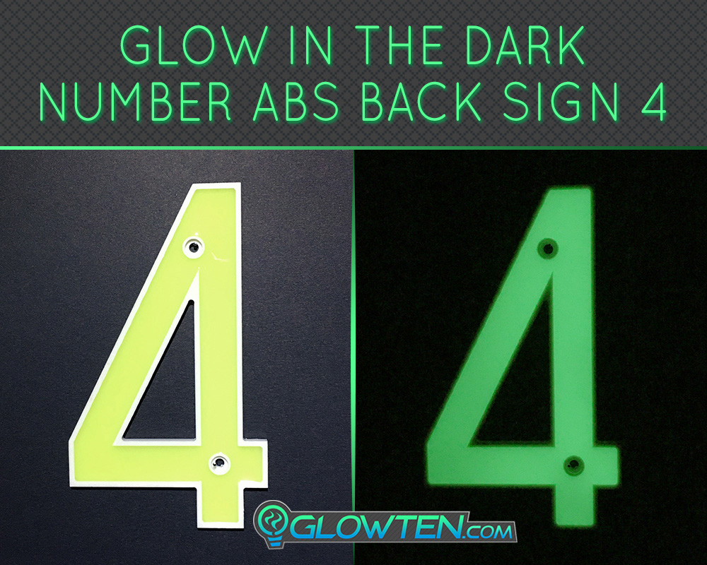 GLOWTEN.com - Glow in the dark street house sign number Photo luminescent house Number Four 4 day and night front view