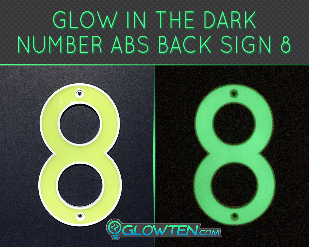 GLOWTEN.com - Glow in the dark house signs Outdoor house numbers Photo luminescent house Number Eight 8 day and night front view