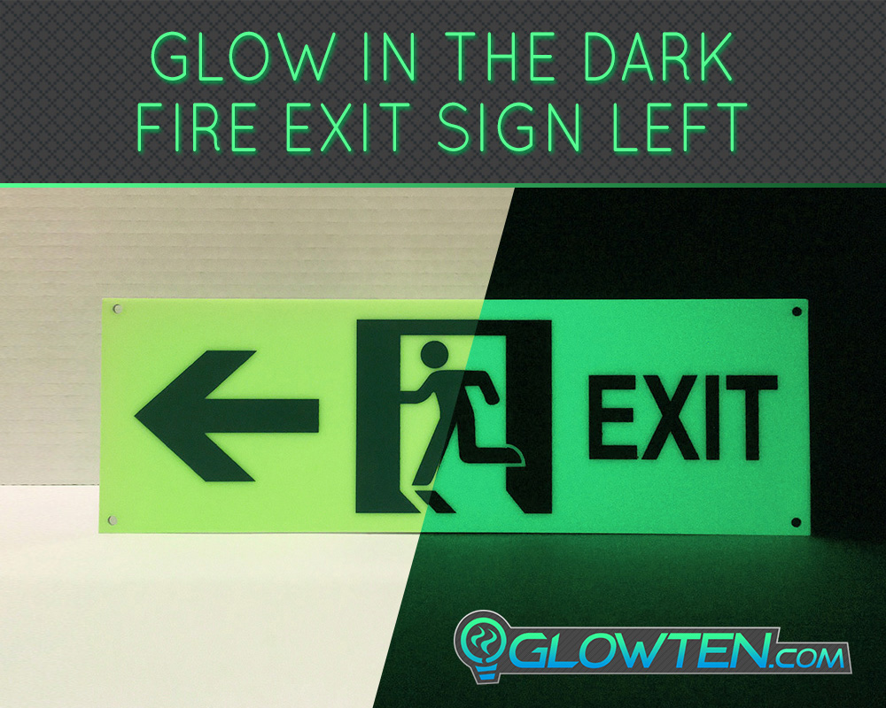 GLOWTEN.com - Glow in the Dark FIRE EXIT ESCAPE Directional SIGN Left Eco Friendly Photoluminescent Material Green New High Tech Environmental Friendly Material Emergency fire exit sign picture photo cap preview pic image search 3