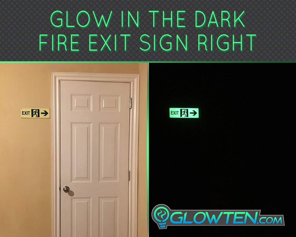 GLOWTEN.com - Glow in the Dark FIRE EXIT ESCAPE SIGN Right Arrow Eco Friendly Photoluminescent Material Green plastic back green arrow fire exit picture photo cap preview pic image search 4