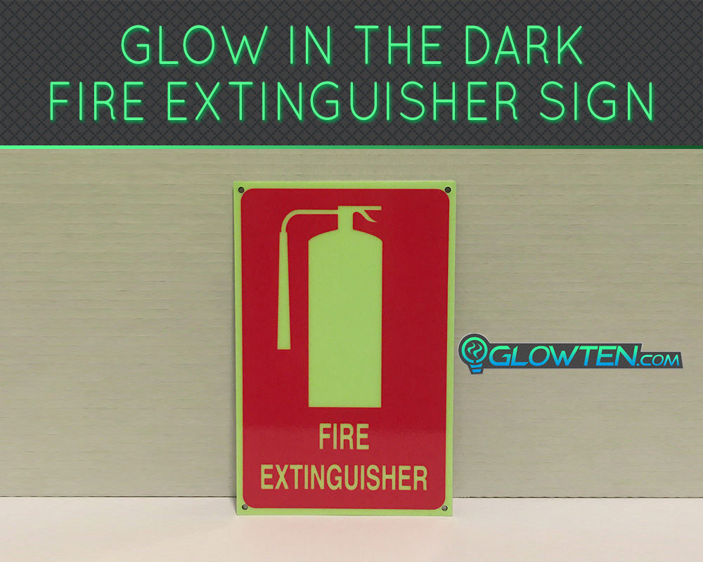 GLOWTEN.com - FIRE EXTINGUISHER SIGN Glow in the Dark Eco Friendly Photoluminescent Material Green Absorbs photons from any light source and then this stored energy is released in the dark, resulting in the glowing effect picture photo cap preview pic 1