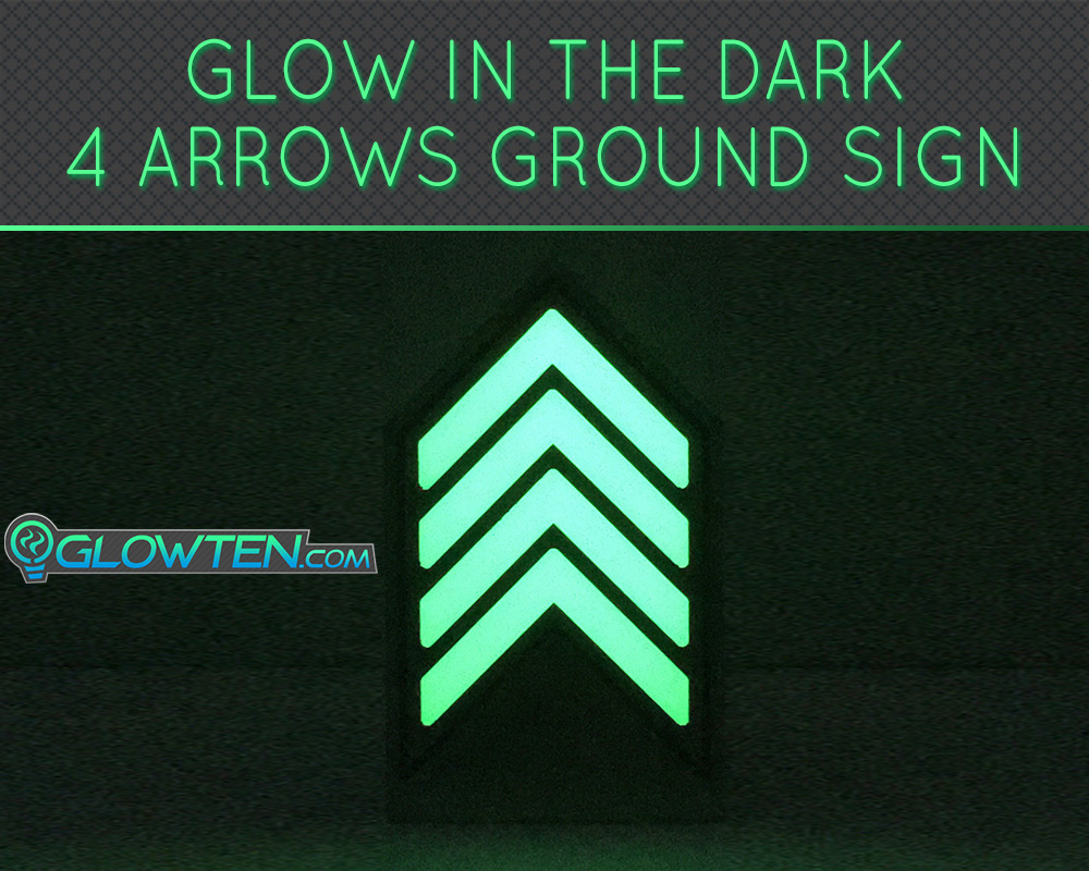 GLOWTEN.com - Glow in the Dark Ground FOUR ARROWS Directional Emergency Guide Sign Army Badge Stainless Steel Plate Power Outage Sign Pointer picture photo cap preview pic image search 2