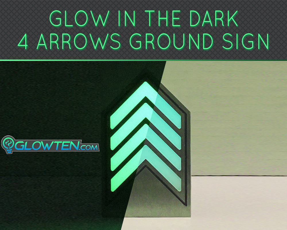 GLOWTEN.com - Glow in the Dark Ground FOUR ARROWS Directional Emergency Guide Sign Army Badge Stainless Steel Plate Photoluminescent Arrows Sign Flourescent Green picture photo cap preview pic image search 3