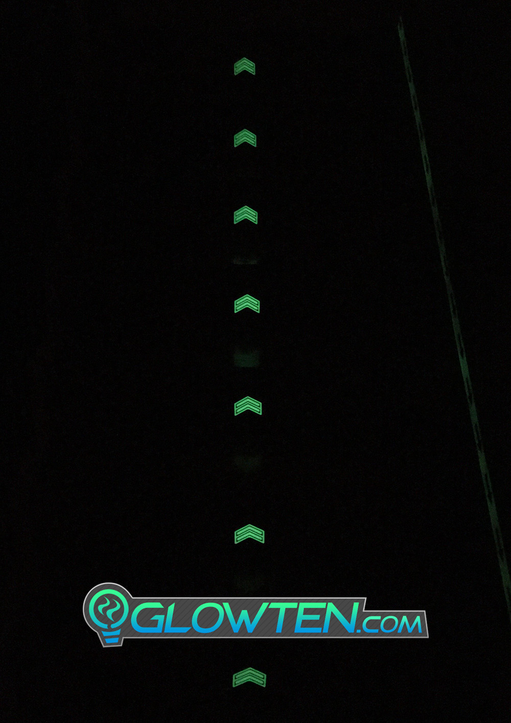 GLOWTEN.com - DOUBLE ARROWS Glow in the Dark Stairs Guide Directional Safety See Clearly At Night Metal Badge Sign glow green in the dark arrow marking picture photo cap preview pic 6
