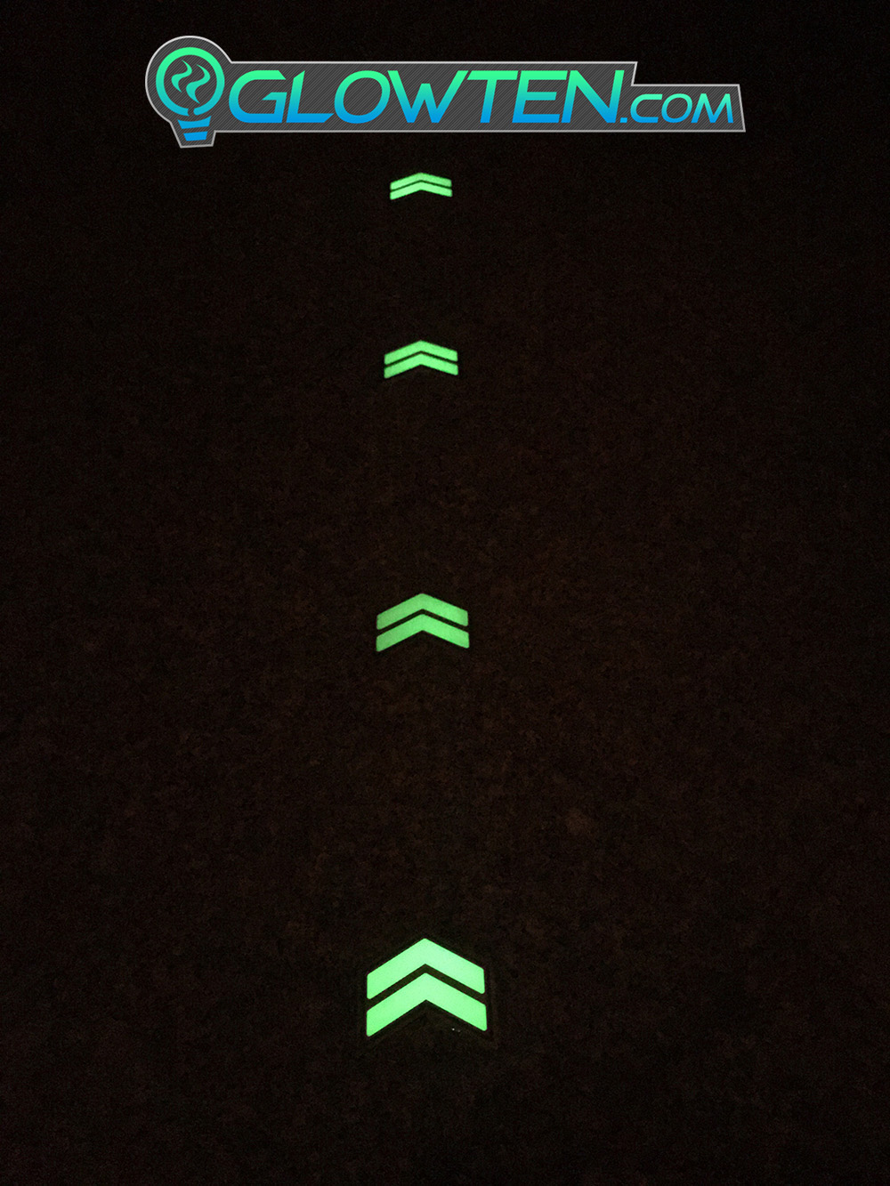 GLOWTEN.com - Cool Stainless Steel Photoluminescent Pigment Glowing Effect, Help First Responders Glow in the Dark Stairs Direction Guide Sign TWO ARROWS Pointer Photoluminescent Stainless Steel Green Glow picture photo cap preview pic image search 3