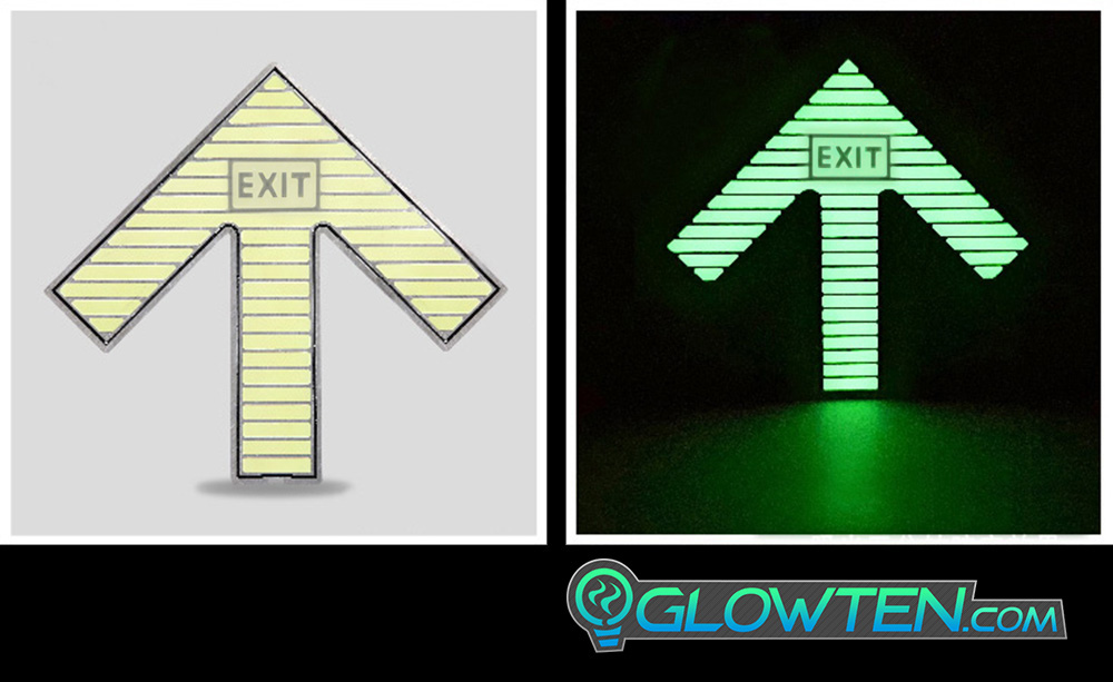 GLOWTEN.com - Energy-efficient And Environmentally Friendly  Photoluminescent Pigment Large Arrow Glow In The Dark Ground Direction With Exit Text Sign Square Block Stainless Steel Metal picture photo cap preview pic image search 5