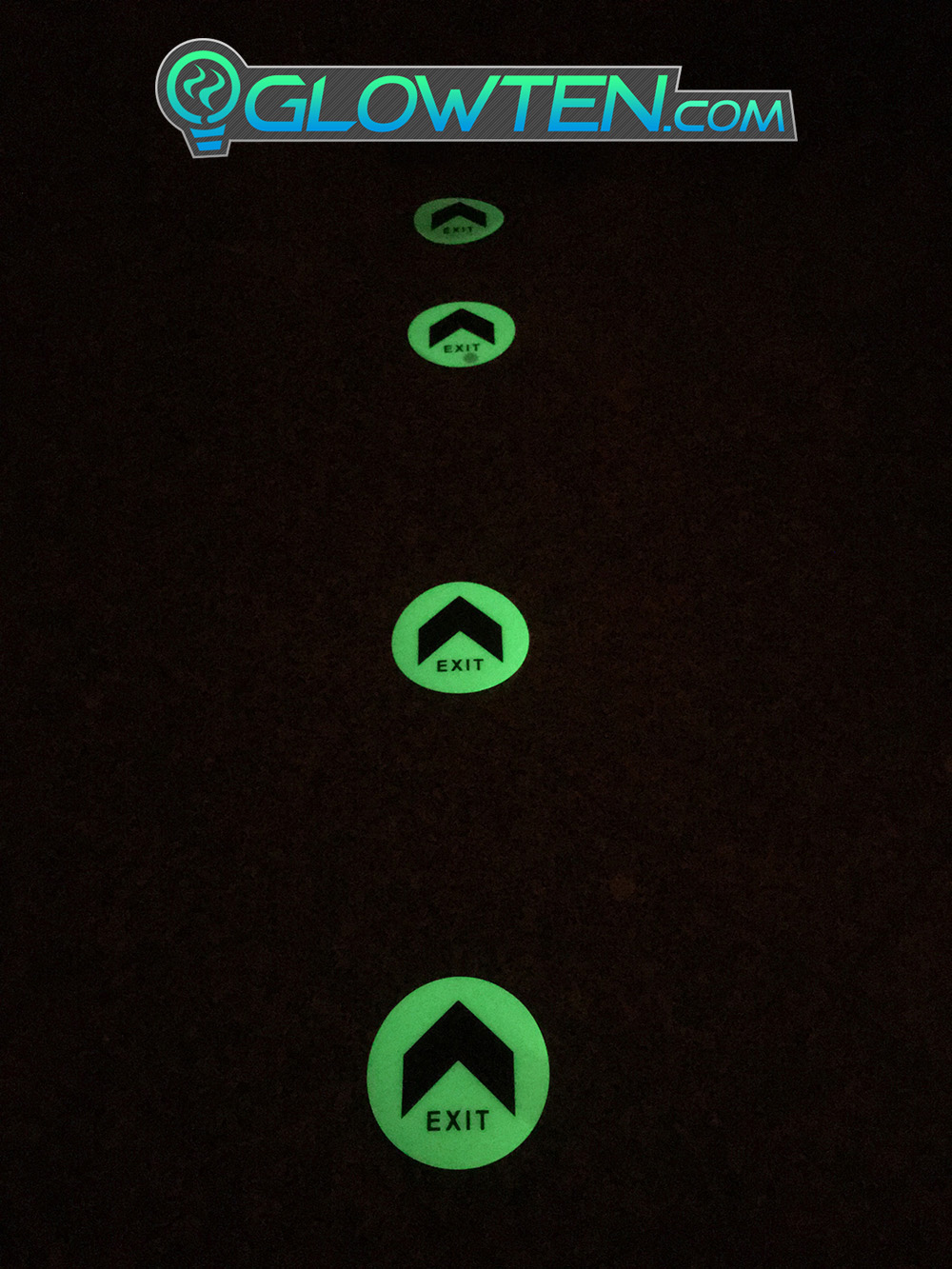 GLOWTEN.com - Floor Decal Marker Sign Glow In The Dark Flourescent Green Large Arrow Fire Exit Sign Emergency Glow In The Dark Eco Friendly Photoluminescent Pigment Pvc Plastic With Adhesive picture photo cap preview pic image search 3