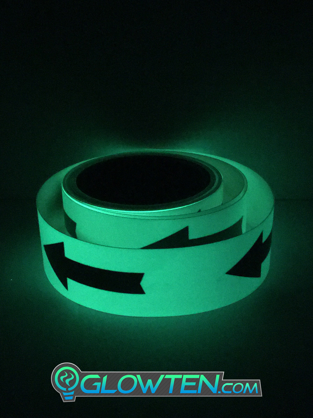 GLOWTEN.com - ARROW POINT TAPE Glow in the Dark Green Single Direction Sign All Purpose Tape Roll Lite Green Directional Marking Tape 2