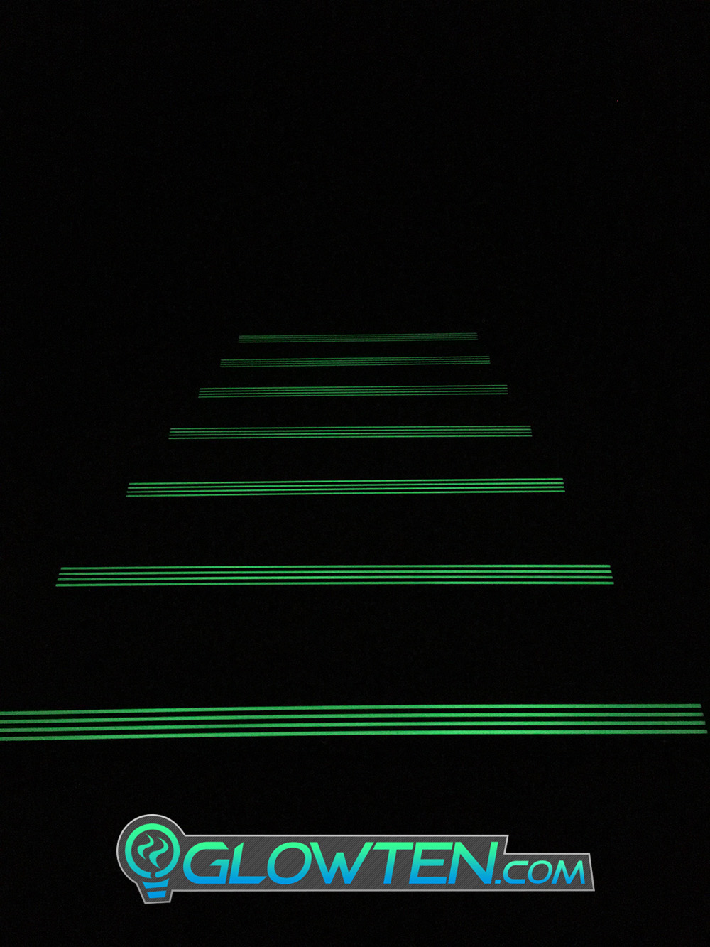 GLOWTEN.com - BLACK METAL ANTI-SLIP STAIRS TREAD 4-BANDS FOURBANDS NOSING GLOW IN THE DARK LUMINOUS SAFETY STRIP All Purpose Out Door All Weather Photoluminescent Stripe NON-SKID SEE BETTER AT NIGHT PREVENT FALLING GRIP STRENGTH FOR MINIMUM 31.5