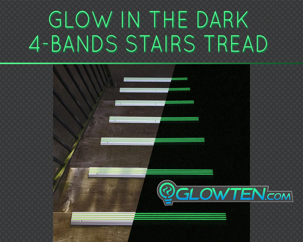 GLOWTEN.com - ANTI-SLIP STAIRS TREAD 4-BANDS FOURBANDS GLOW IN THE DARK Out Door All Weather All Purpose LUMINOUS SAFETY STRIP GRIP STRENGTH NOSING SEE BETTER AT NIGHT PREVENT FALLING FOR MINIMUM 31.5