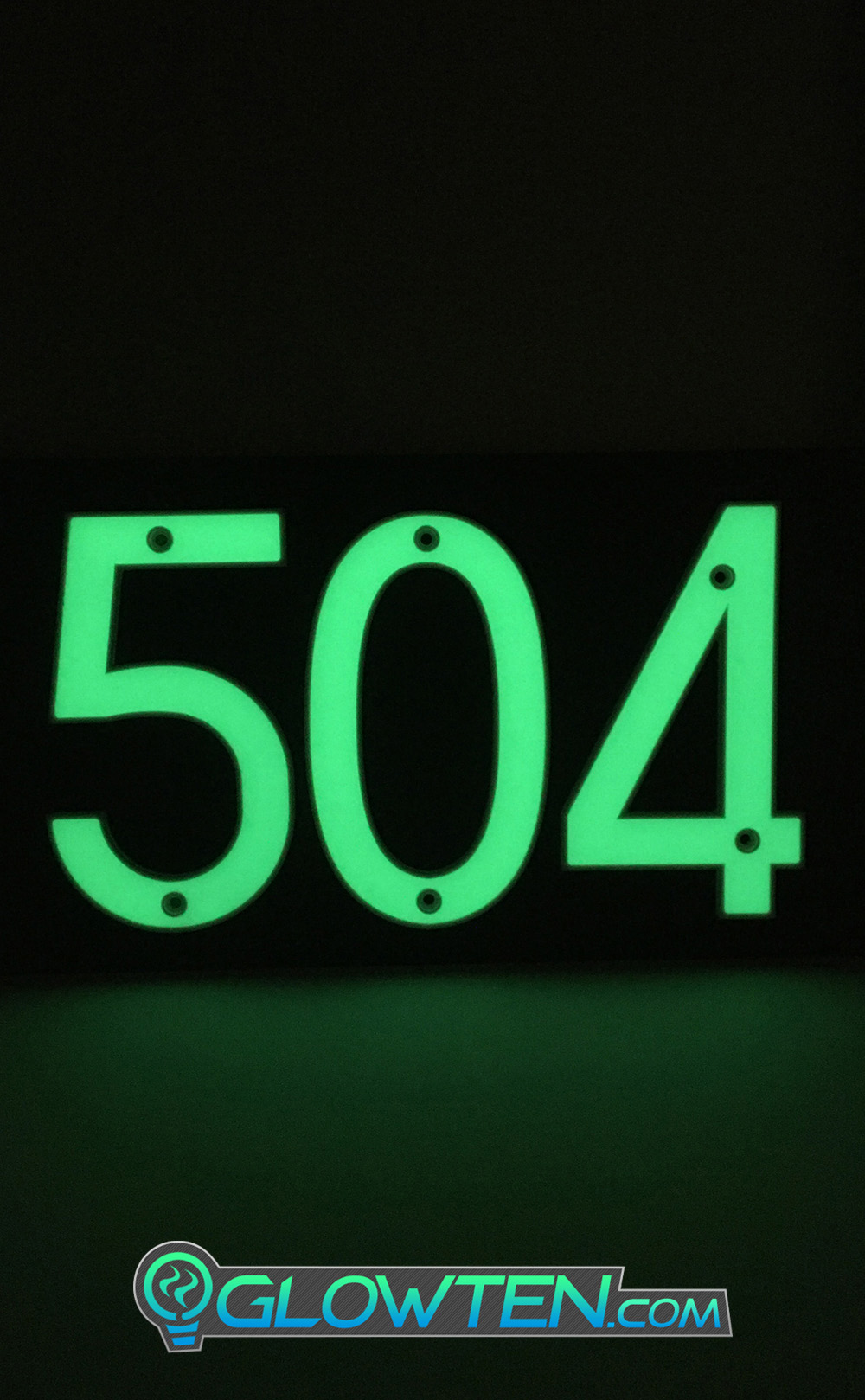 GLOWTEN.com - Fully Customizable Please Pick And Choose Your Numbers THREE 3 NUMBERS with BLACK PLAQUE BACKING Glow In Dark House Address Number Horizontal Eco Friendly Photoluminescent Sign ABS Material Price For Whole Set No Electricity Required Emitting Glow Light Indefinitely picture photo cap preview pic image search 2