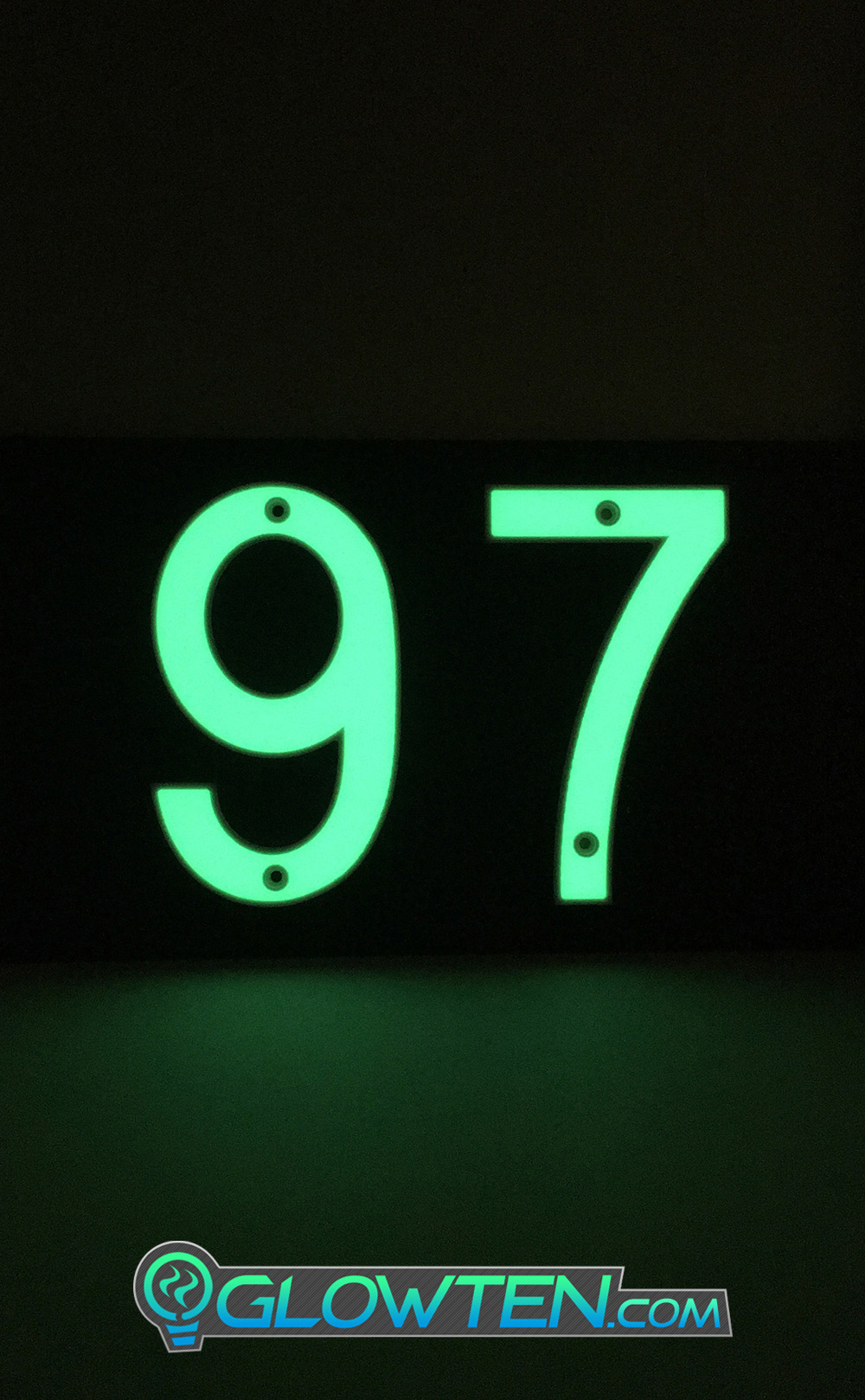 GLOWTEN.com - TWO 2 NUMBERS with BLACK PLAQUE BACKING Glow In Dark House Address Number Horizontal Eco Friendly Photoluminescent Sign ABS Material Price For Whole Set With Backing Fully customizable please pick and choose your Numbers Warning Sign picture photo cap preview pic image search 2