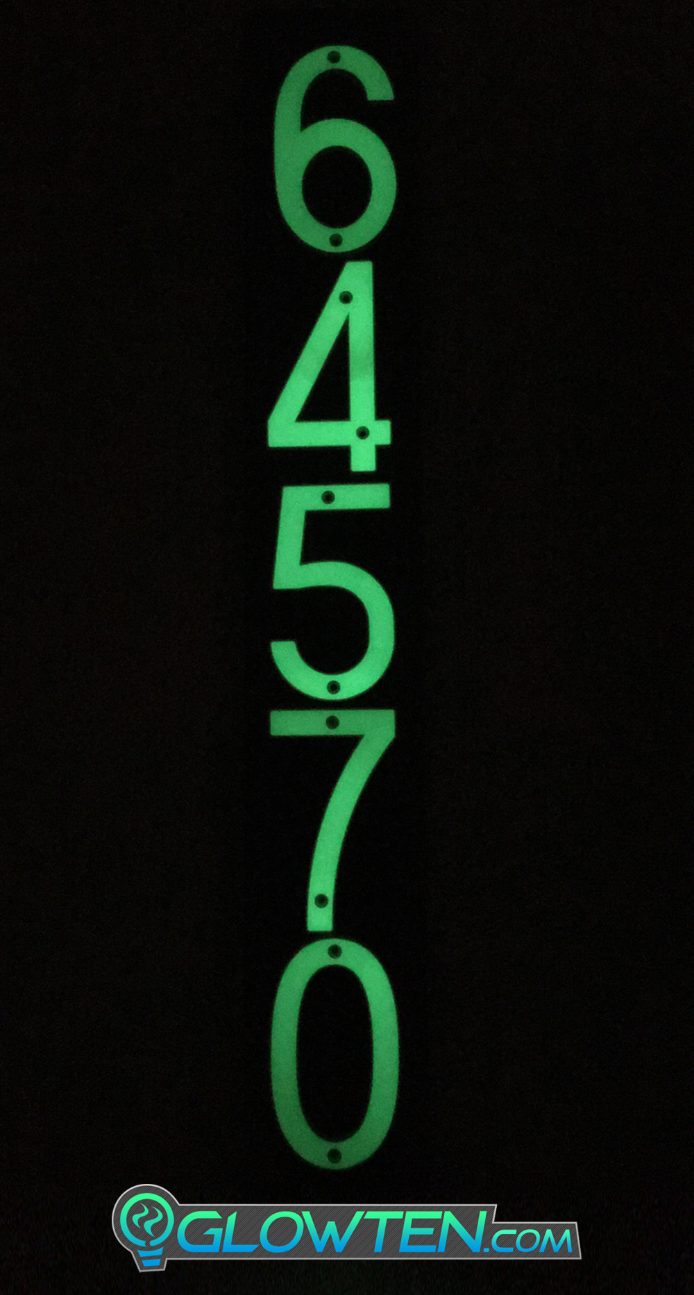 GLOWTEN.com - Glow In The Dark House Address Numbers Customization Plaque Backboard Natural Glow Help Your Doordash Ubereats Delivery Guy See Your Place FIVE 5 NUMBERS with BLACK PLAQUE BACKING Glow In Dark House Address Number Vertical Eco Friendly Photoluminescent Sign ABS Material Price For Whole Set Decor Advertising picture photo cap preview pic image search 2