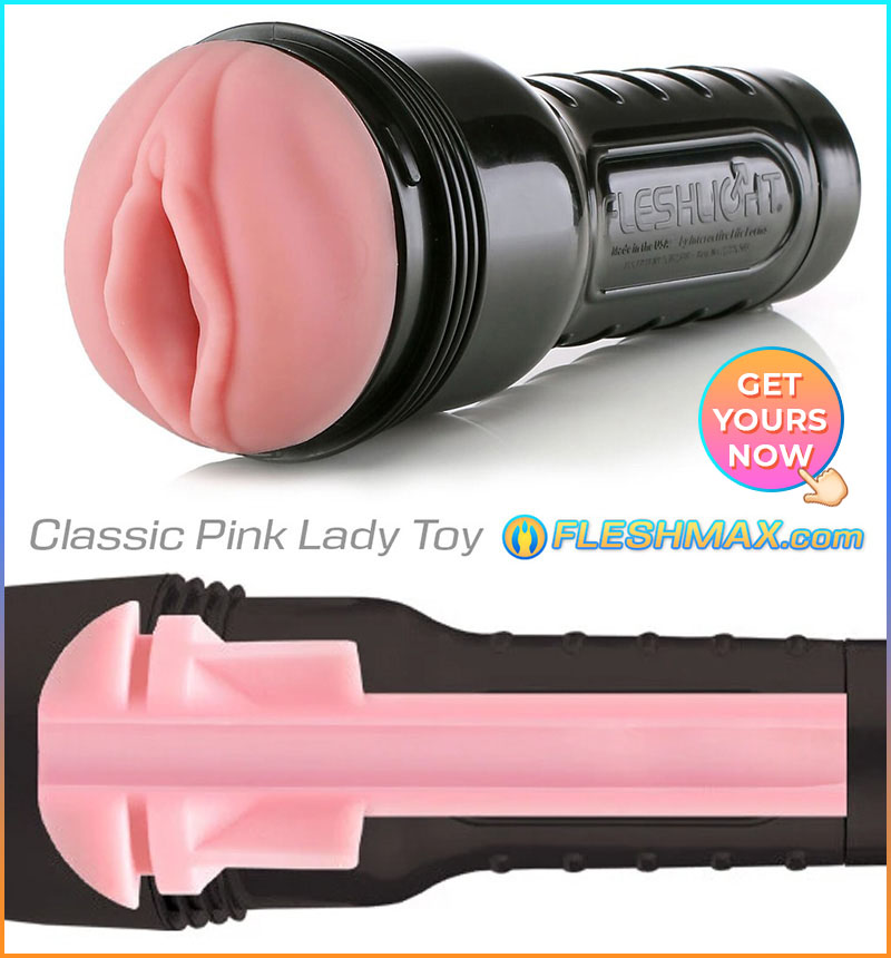 FLESHMAX.com - Classic Pink Lady Masturbator Sex Toy Pocket Pussy Stroker For Men full view and showing the texture straight texture no nibs FLESHMAX shopping review channel get yours now quick store free shipping lowest price