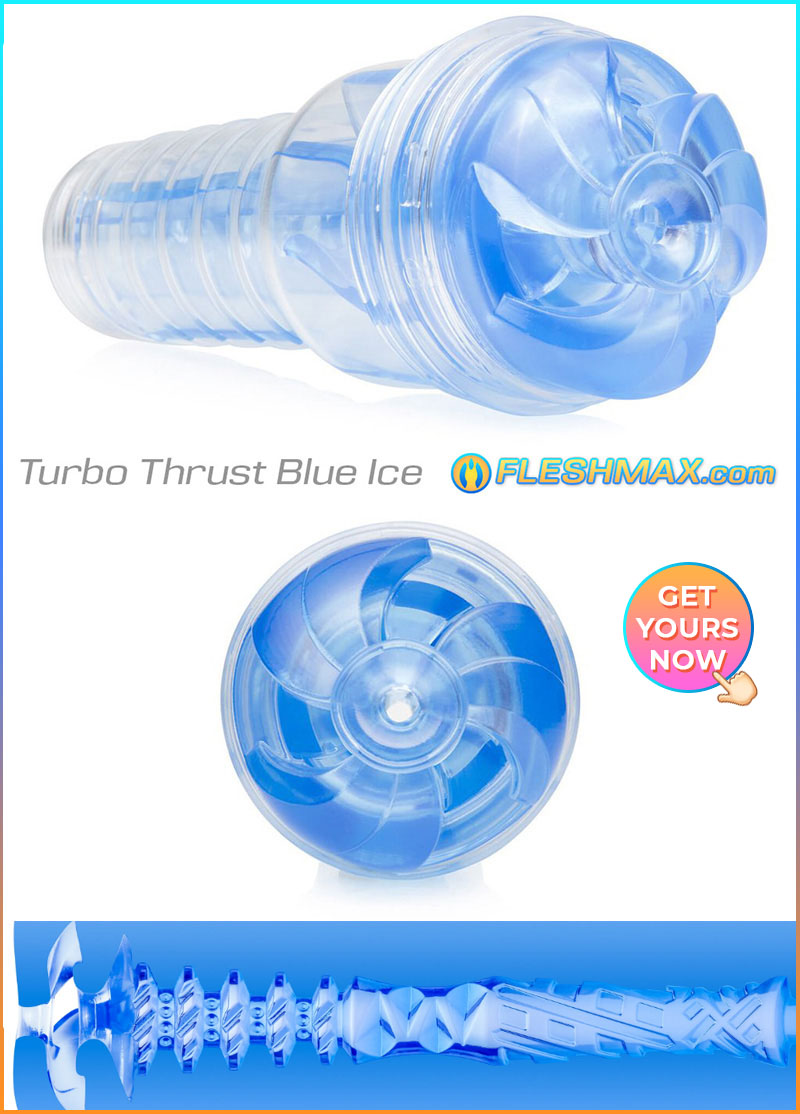 FLESHMAX.com - Turbo Thrust Blue Ice Masturbator For Guys shopping get yours now quick front and side view with texture fleshlight new high tech sex toy masturbator