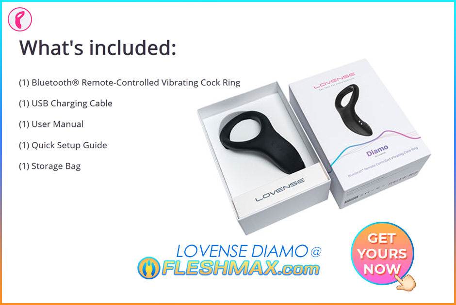 FLESHMAX.com Lovense Diamo Vibrating Cock Ring Perieum Massage With 4 Other Ways To Play Depends On Your Mood Get Yours Now At FLESHMAX.com Connect With Other Lovense Lovers Other Wifi Control App what's included bluetooth remote-controlled vibrating cock ring usb charging cable user manual quick setup guide storage bage brand new in box next to open box inside box view Lovers Sex Toys Store Merch Shopping Store Channel Image Search jpg