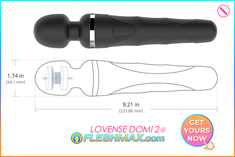 FLESHMAX.com - Lovense Domi Wonder Wand Style Interactive Sex Cam Ready Bluetooth N Wifi App Powered Dual Head Motors Control Masturbator For Women Love Sex Toy Remote Ez Vibrator lovense domi 2 full dimensions 1.74in 44.1mm width 9.21in 233.88mm length model webcam long distance relationship toys wearable vibrating sex toys teledildonics lovense reviews buying guide interactive sex toys app controlled sex toys image search pic picture photo jpg 3