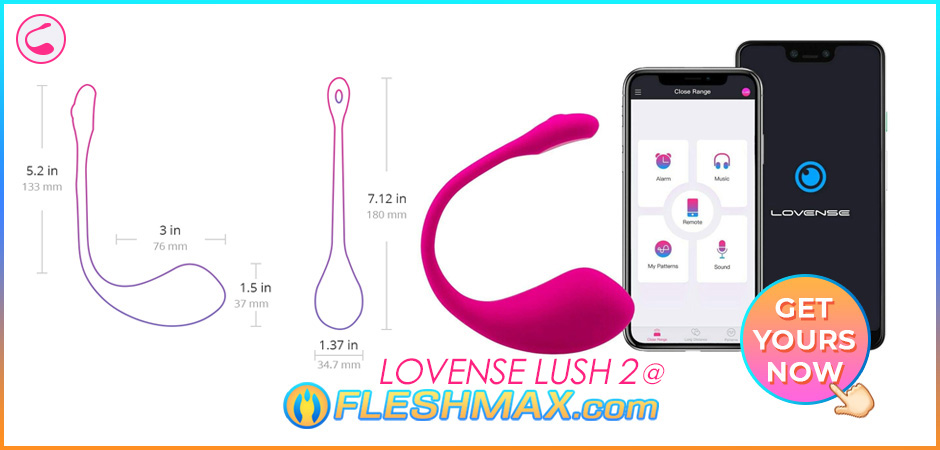FLESHMAX.com - Lovense Lush 2 FLESHMAX.com dimensions diagram 5.2 in 133m height,7.12 in 180mm full body, 1.37 in 34.7mm width next to iphone android Pink Teledildonics Most Powerful Vibrator Bulb Shaker Sex Toy Interactive Cam Ready Wifi App Remote Control Shake With Your Partners Panty Vibe long distance love sense sex toys wearable pant vibrating lush sextoy lush vibe remote controlled sex toy bluetooth sex toys lovense reviews butt vibrator tail pic jpg image search 2
