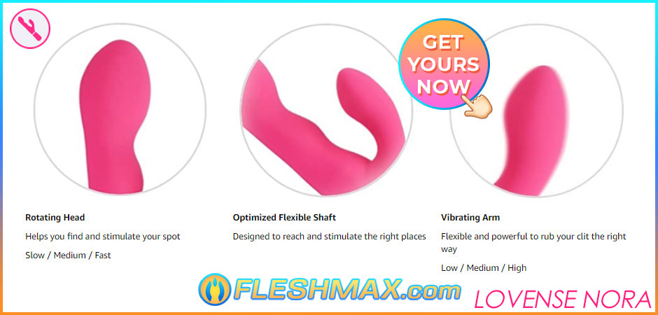 FLESHMAX.com lovense nora indepth view image search picture jpg rotating head helps you find and stimulate your g-spot and clitoris,slow medium fast speed settings,optimized flexible shaft designed to reach and stimulate the right places,vibrating arm flexible and powerful to rub your clit the right way,low medium high