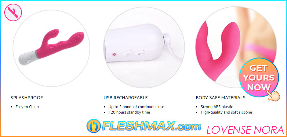 FLESHMAX.com Lovense Nora indepth view side and overall view splashproof easy to clean,usbrechargeable up to 2 hours of continuous use 120 hours standby time,body safe materials strong ABS plastic high-quality and soft silicone,MANY SHAKING SETTINGS are ideal for any lady hoping to locate her degree of delight, you can control the speed of the pivoting head and increment or decline the strength of vibrations from the vibrating arm, FLESHMAX.com Lovense Nora will immediately turn into your closest companion. You can even use Nora as an anal probe toy,anal sex make sure to not swap into vagina after because you might get infected. You should get 2 Lovense Nora toys, one for your vagina and the other for your asshole.